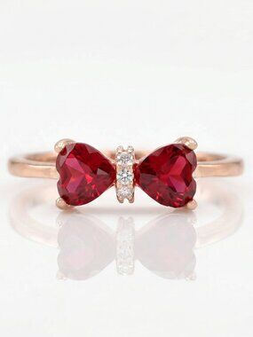 Red Ruby Heart Bow Ring, real 925 Sterling Silver Charmed Aroma Valentines